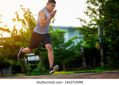 Portrait Fit Sporty Young Man Running Stock Photo (Edit Now) 1453719098