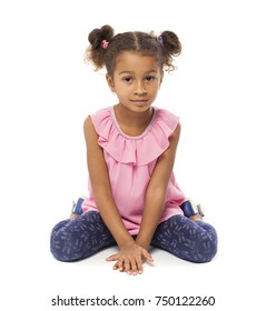 Portrait of a five year old girl full length. Beautiful african little girl isolated on a white background