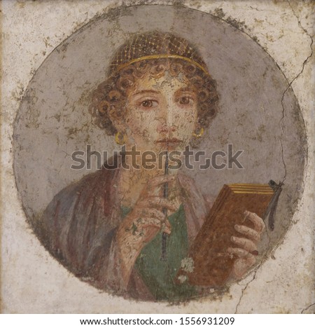 Portrait (fresco) of Sappho, Archaic Greek poet from Lesbos.