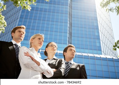 Portrait Of Friendly Business Group Standing In Line