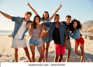 Portrait Of Friends Having Fun Together On Beach Vacation