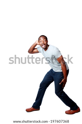 Portrait of a funny african man over white background