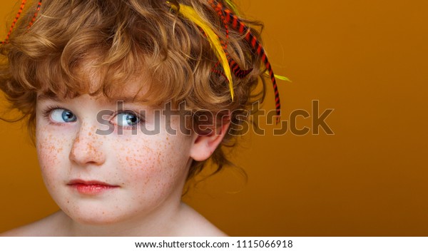 Portrait Funny Little Child Orange Hair Royalty Free Stock Image