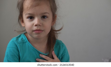 Portrait Funny Little Close Up View Happy Preschool Girl Smiling Child Looking Away Thoughtfully, Pretty Natural Face.sincere Emotions Of Ashamed, Embarrassed Clean Skin Dermatology, Pediatric