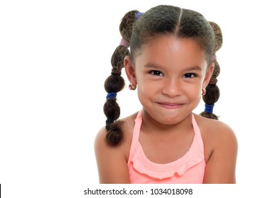 Portrait of a funny multiracial small girl smiling - Isolated on a white background