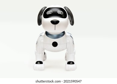 Portrait of futuristic pet robot dog on white background