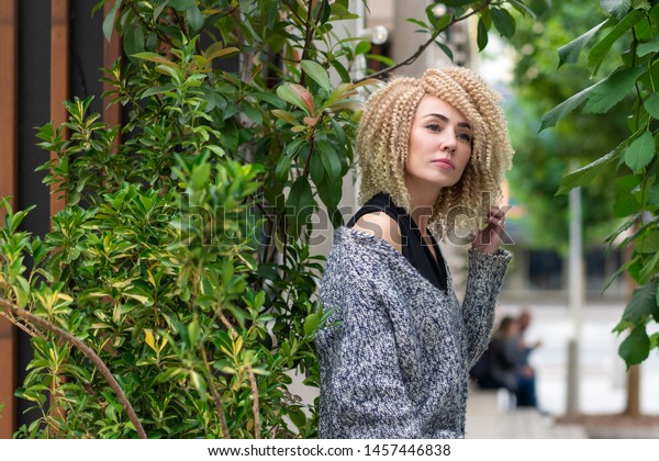 Portrait Girl Afro Hair Thick Greenery Royalty Free Stock Image
