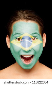 portrait of girl with brazilian  flag painted on her face - Shutterstock ID 115822384