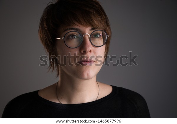 Portrait Girl Brown Short Hair Glasses Stock Photo Edit Now 1465877996