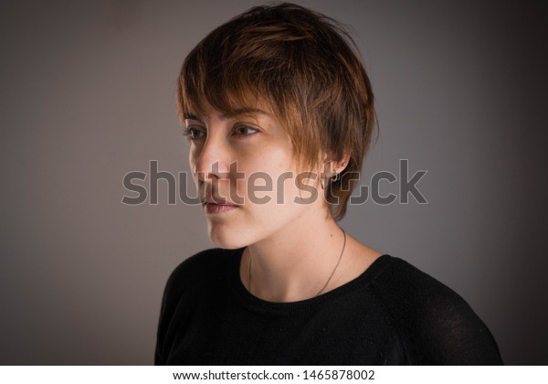 Portrait Girl Brown Short Hair Looking Stock Photo Edit Now