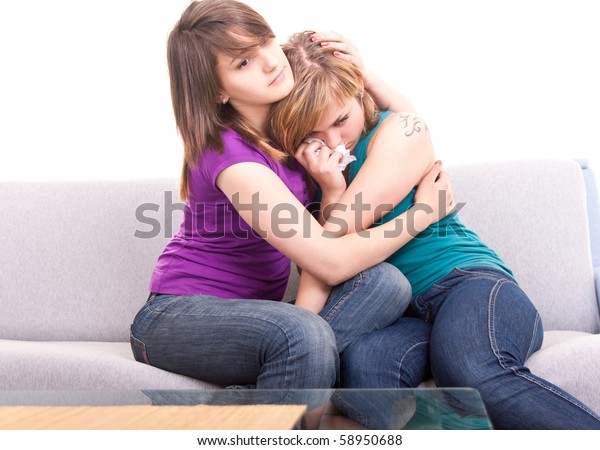 Portrait Girl Comforting Her Sad Friend Stock Photo Edit Now