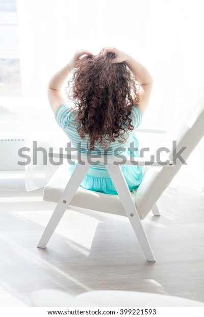 Portrait Girl Curly Hair Relaxing Chair Stock Photo Edit Now