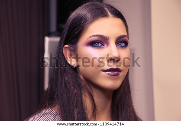 Portrait Girl Dark Hair Blue Eyes Stock Photo Edit Now 1139414714