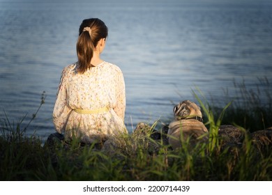 Portrait Of A Girl And Her Little Dog, Rear View