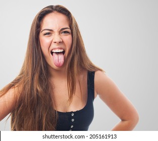 Portrait Girl Joking Showing Her Tongue Stock Photo (Edit Now) 205161913