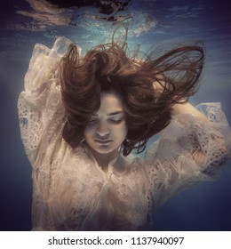 Portrait Girl Lace Dress Under Water Stock Photo (Edit Now) 1137940097