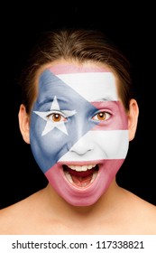 Portrait Of Girl With Puerto Rican Flag Painted On Her Face