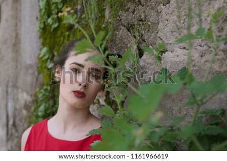 Similar – Portrait of girl in red dress