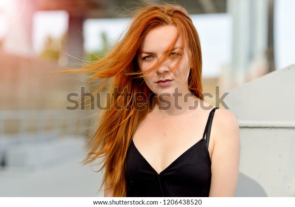 Portrait Girl Red Hair Green Eyes Stock Photo Edit Now 1206438520
