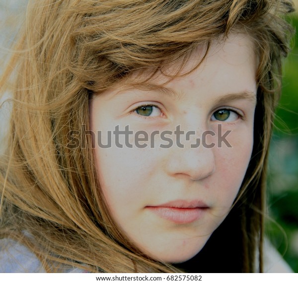 Portrait Girl Reddish Blond Hair Yellow Stock Photo Edit Now