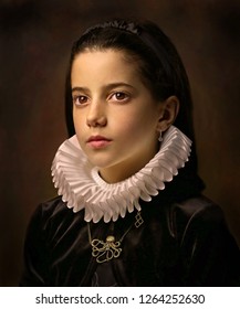Portrait of girl with ruff collar.