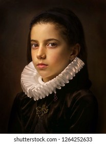 Portrait Of Girl With Ruff Collar.