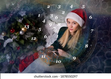 Portrait Of A Girl In A Santa Hat And Numerology
