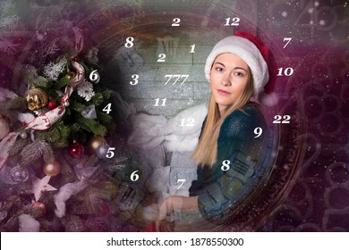 Portrait Of A Girl In A Santa Hat And Numerology
