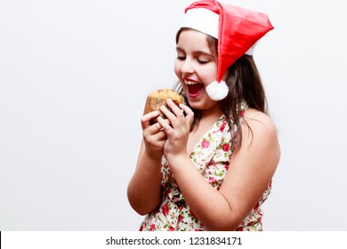 Portrait Of Girl With Small Panetone, White Background