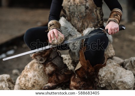 Portrait Girl Viking Outfit Red Hair Stock Photo (Edit Now) 588683405