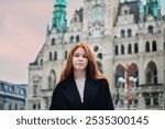 Portrait of Girl walking around Liberec Town Hall in the Czech Republic