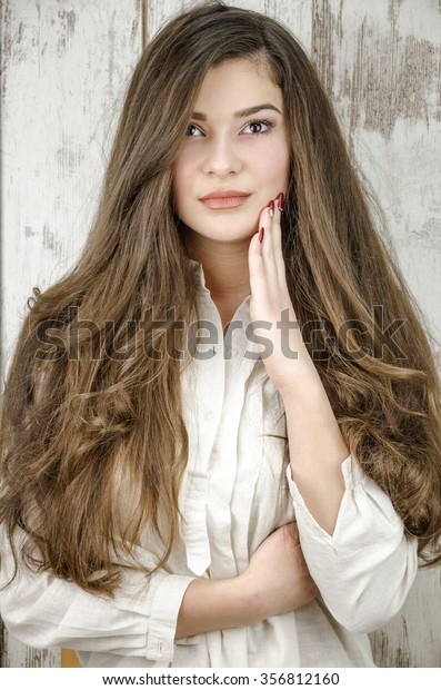 Portrait Girls Long Thick Hair Stock Photo Edit Now 356812160