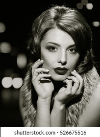 Portrait Glamorous Lady Posing. Black And White