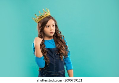 Portrait Of Glory. Child In Crown. Self Confident Queen. Expressing Smug.