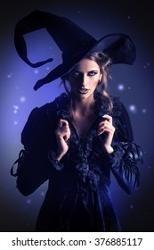 Portrait Gorgeous Brunette Witch Black Dress Stock Photo 376885117 ...