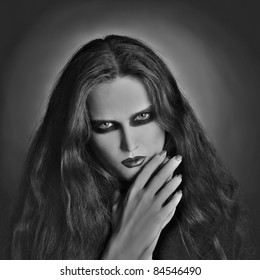 Portrait Gothic Woman Artistic Black White Stock Photo (Edit Now