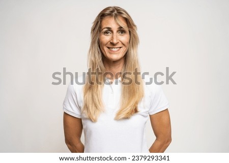 Portrait of a Graceful happy smiling woman on white backgroud