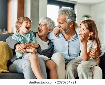 Portrait of grandparents and grandchildren having fun together at home - Powered by Shutterstock