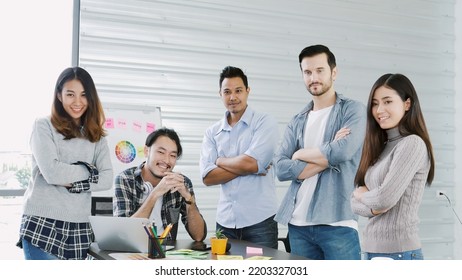 Portrait Group Of Businesspeople Team Partners Smile Happy Look At Camera Together. Multiethnic Teams Leader Executive Board Organized Group Photo. Portrait Diversity People Team In Conference Room