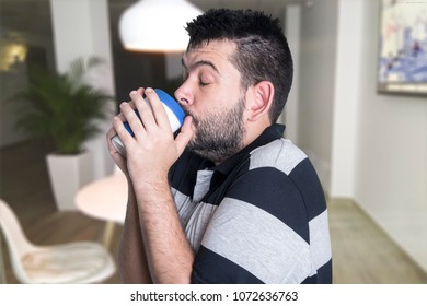 Portrait of guy drinking