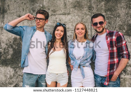 portrait guys girls posing on camera stock photo edit now