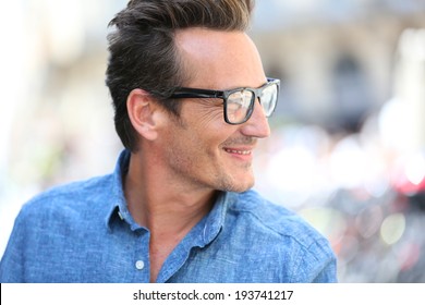 Portrait Of Handsome 40 Year Old Man With Eyeglasses