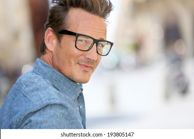 Portrait Of Handsome 40 Year Old Man With Eyeglasses