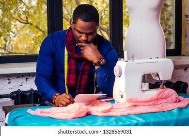 Portrait Handsome African Man Smiling Seamstress Stock Photo 1328569031 ...
