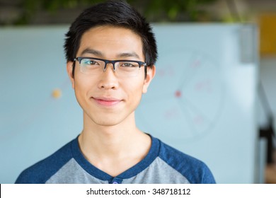 Portrait Of Handsome Attractive Young Asian Male In Glasses