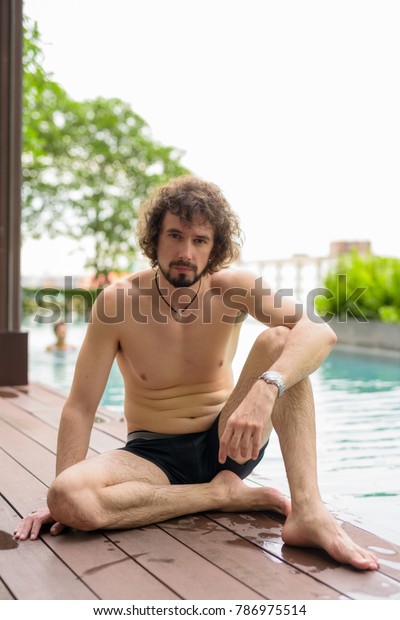 Portrait Handsome Bearded Man Curly Hair People Stock Image