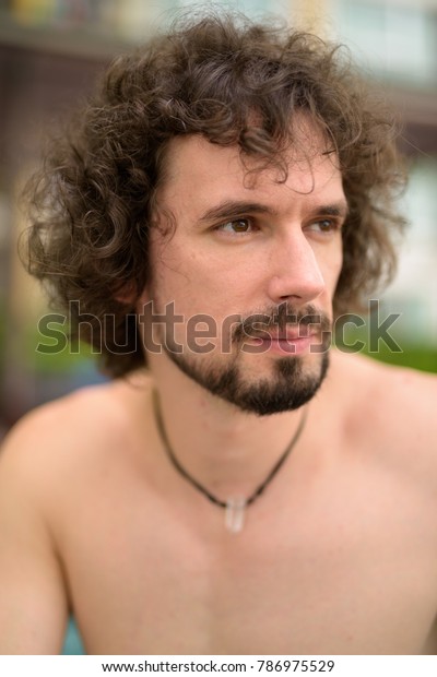 Portrait Handsome Bearded Man Curly Hair Stock Photo Edit Now