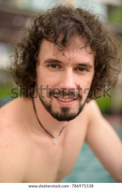 Portrait Handsome Bearded Man Curly Hair Stock Photo Edit Now