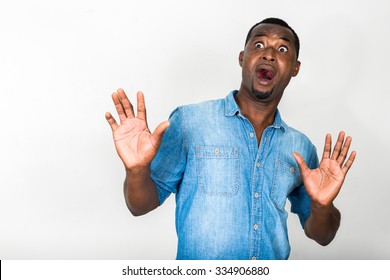 Portrait Of Handsome Black African American Man Looking Scared