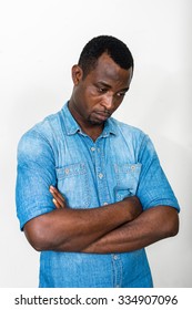 Portrait Of Handsome Black African American Man Looking Sad